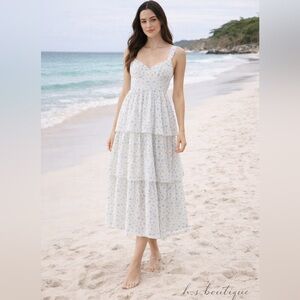 Boutique Floral Tiered Midi Dress